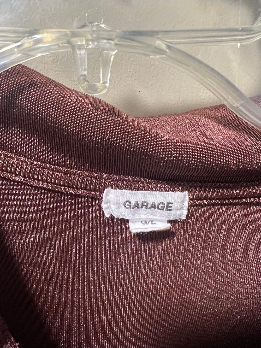 Garage Button-Front Ruched Collared Top - Burgundy - Picture 2 of 6